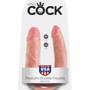 King Cock - Dildo podwójne, dwustronne Double Trouble 14cm cieliste