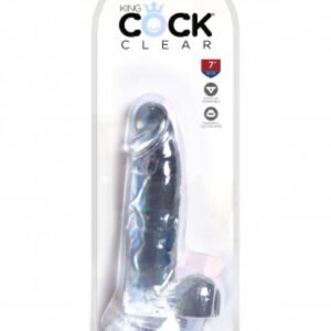 King Cock Clear - Dildo z przyssawką i jądrami 18cm przezroczyste