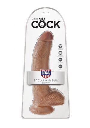 King Cock - Dildo z przyssawką i jądrami 23 cm brązowe, duży rozmiar