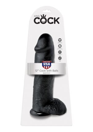 King Cock - Dildo z przyssawką i jądrami 31 cm czarne, bardzo duży rozmiar