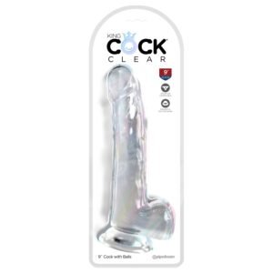 King Cock Clear - Dildo z przyssawką i jądrami 23cm przezroczyste