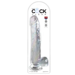 King Cock Clear - Dildo z przyssawką i jądrami przezroczyste, 28cm duży rozmiar