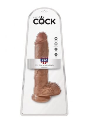 King Cock - Dildo z przyssawką i jądrami 25 cm brązowe, duży rozmiar