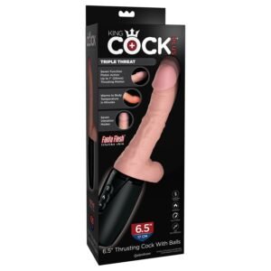 King Cock Plus - Realistyczny wibrator posuwisty z jądrami. Długość 17cm, ruch posuwisty 2,5cm, wibracje 7 poziomów, podgrzewanie do temp. ciała, kolor cielisty